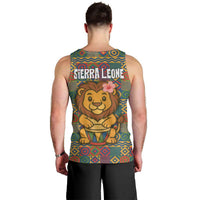 Sierra Leone Men Tank Top with Cute Lion Playing Djembe Drum and Tribal Pattern Design