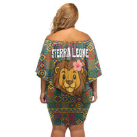 Sierra Leone Off Shoulder Short Dress with Cute Lion Playing Djembe Drum and Tribal Pattern Design