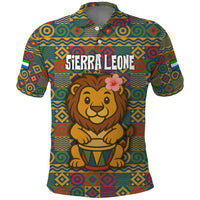 Sierra Leone Polo Shirt with Cute Lion Playing Djembe Drum and Tribal Pattern Design