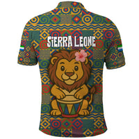 Sierra Leone Polo Shirt with Cute Lion Playing Djembe Drum and Tribal Pattern Design