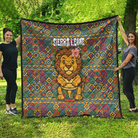 Sierra Leone Quilt with Cute Lion Playing Djembe Drum and Tribal Pattern Design