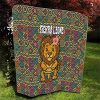 Sierra Leone Quilt with Cute Lion Playing Djembe Drum and Tribal Pattern Design