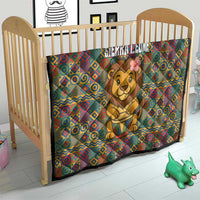 Sierra Leone Quilt with Cute Lion Playing Djembe Drum and Tribal Pattern Design