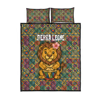 Sierra Leone Quilt Bed Set with Cute Lion Playing Djembe Drum and Tribal Pattern Design