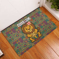 Sierra Leone Rubber Doormat with Cute Lion Playing Djembe Drum and Tribal Pattern Design