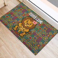 Sierra Leone Rubber Doormat with Cute Lion Playing Djembe Drum and Tribal Pattern Design