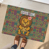 Sierra Leone Rubber Doormat with Cute Lion Playing Djembe Drum and Tribal Pattern Design