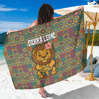 Sierra Leone Sarong with Cute Lion Playing Djembe Drum and Tribal Pattern Design