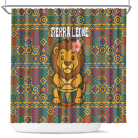 Sierra Leone Shower Curtain with Cute Lion Playing Djembe Drum and Tribal Pattern Design