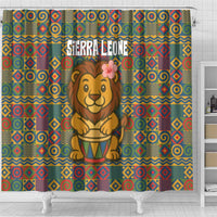 Sierra Leone Shower Curtain with Cute Lion Playing Djembe Drum and Tribal Pattern Design