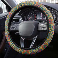 Sierra Leone Steering Wheel Cover with Cute Lion Playing Djembe Drum and Tribal Pattern Design