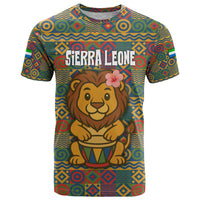 Sierra Leone T Shirt with Cute Lion Playing Djembe Drum and Tribal Pattern Design