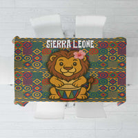 Sierra Leone Tablecloth with Cute Lion Playing Djembe Drum and Tribal Pattern Design
