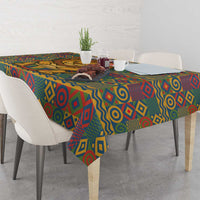 Sierra Leone Tablecloth with Cute Lion Playing Djembe Drum and Tribal Pattern Design
