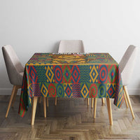 Sierra Leone Tablecloth with Cute Lion Playing Djembe Drum and Tribal Pattern Design