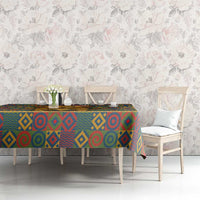 Sierra Leone Tablecloth with Cute Lion Playing Djembe Drum and Tribal Pattern Design