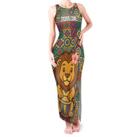 Sierra Leone Tank Maxi Dress with Cute Lion Playing Djembe Drum and Tribal Pattern Design