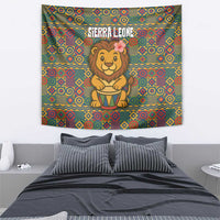 Sierra Leone Tapestry with Cute Lion Playing Djembe Drum and Tribal Pattern Design