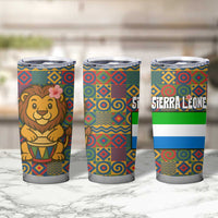 Sierra Leone Tumbler Cup with Cute Lion Playing Djembe Drum and Tribal Pattern Design
