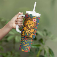 Sierra Leone Tumbler With Handle with Cute Lion Playing Djembe Drum and Tribal Pattern Design