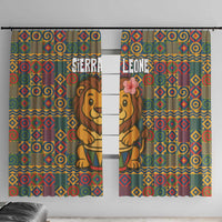 Sierra Leone Window Curtain with Cute Lion Playing Djembe Drum and Tribal Pattern Design