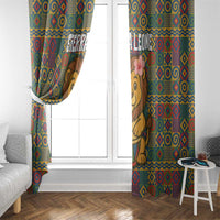 Sierra Leone Window Curtain with Cute Lion Playing Djembe Drum and Tribal Pattern Design