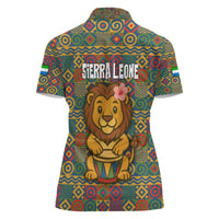 Sierra Leone Women Polo Shirt with Cute Lion Playing Djembe Drum and Tribal Pattern Design