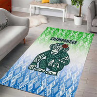 Sierra Leone Area Rug with Tribal Chimpanzee Design and Green Blue Gradient Pattern