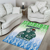 Sierra Leone Area Rug with Tribal Chimpanzee Design and Green Blue Gradient Pattern