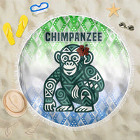 Sierra Leone Beach Blanket with Tribal Chimpanzee Design and Green Blue Gradient Pattern