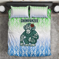 Sierra Leone Bedding Set with Tribal Chimpanzee Design and Green Blue Gradient Pattern
