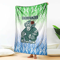 Sierra Leone Blanket with Tribal Chimpanzee Design and Green Blue Gradient Pattern
