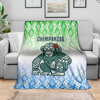Sierra Leone Blanket with Tribal Chimpanzee Design and Green Blue Gradient Pattern