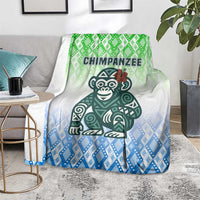 Sierra Leone Blanket with Tribal Chimpanzee Design and Green Blue Gradient Pattern