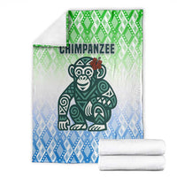 Sierra Leone Blanket with Tribal Chimpanzee Design and Green Blue Gradient Pattern