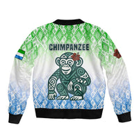 Sierra Leone Bomber Jacket with Tribal Chimpanzee Design and Green Blue Gradient Pattern