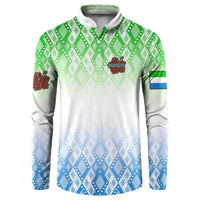 Sierra Leone Button Sweatshirt with Tribal Chimpanzee Design and Green Blue Gradient Pattern