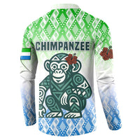 Sierra Leone Button Sweatshirt with Tribal Chimpanzee Design and Green Blue Gradient Pattern