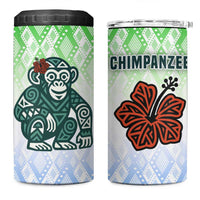 Sierra Leone 4 in 1 Can Cooler Tumbler with Tribal Chimpanzee Design and Green Blue Gradient Pattern