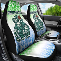 Sierra Leone Car Seat Cover with Tribal Chimpanzee Design and Green Blue Gradient Pattern
