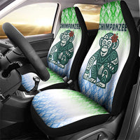 Sierra Leone Car Seat Cover with Tribal Chimpanzee Design and Green Blue Gradient Pattern
