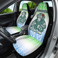 Sierra Leone Car Seat Cover with Tribal Chimpanzee Design and Green Blue Gradient Pattern