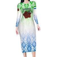 Sierra Leone Family Matching Long Sleeve Bodycon Dress and Hawaiian Shirt with Tribal Chimpanzee Design and Green Blue Gradient Pattern