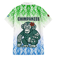 Sierra Leone Family Matching Puletasi and Hawaiian Shirt with Tribal Chimpanzee Design and Green Blue Gradient Pattern