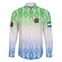 Sierra Leone Family Matching Short Sleeve Bodycon Dress and Hawaiian Shirt with Tribal Chimpanzee Design and Green Blue Gradient Pattern