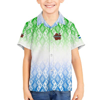 Sierra Leone Family Matching Short Sleeve Bodycon Dress and Hawaiian Shirt with Tribal Chimpanzee Design and Green Blue Gradient Pattern