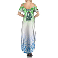 Sierra Leone Family Matching Summer Maxi Dress and Hawaiian Shirt with Tribal Chimpanzee Design and Green Blue Gradient Pattern