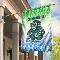 Sierra Leone Garden Flag with Tribal Chimpanzee Design and Green Blue Gradient Pattern