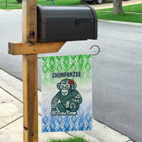 Sierra Leone Garden Flag with Tribal Chimpanzee Design and Green Blue Gradient Pattern