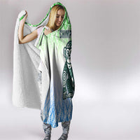 Sierra Leone Hooded Blanket with Tribal Chimpanzee Design and Green Blue Gradient Pattern